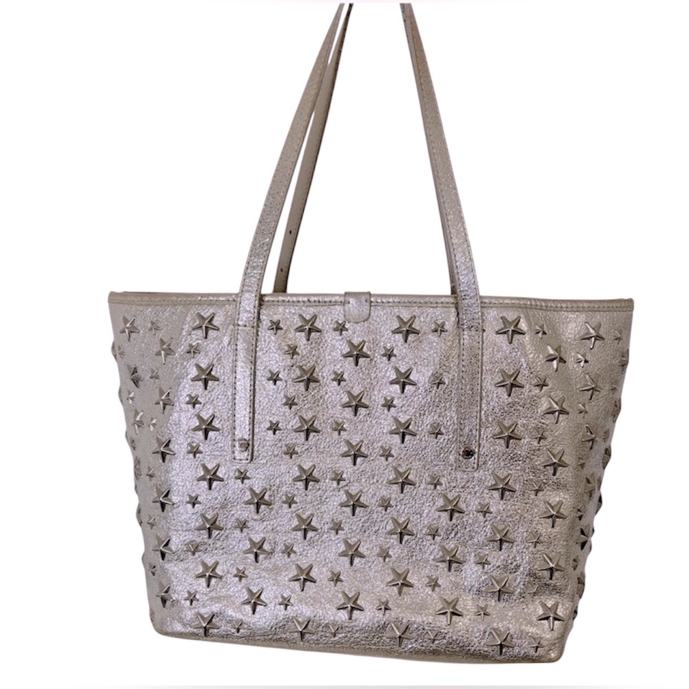 Jimmy Choo ~ Sophia metallic silver leather tote bag with star studs - Picture 1 of 6